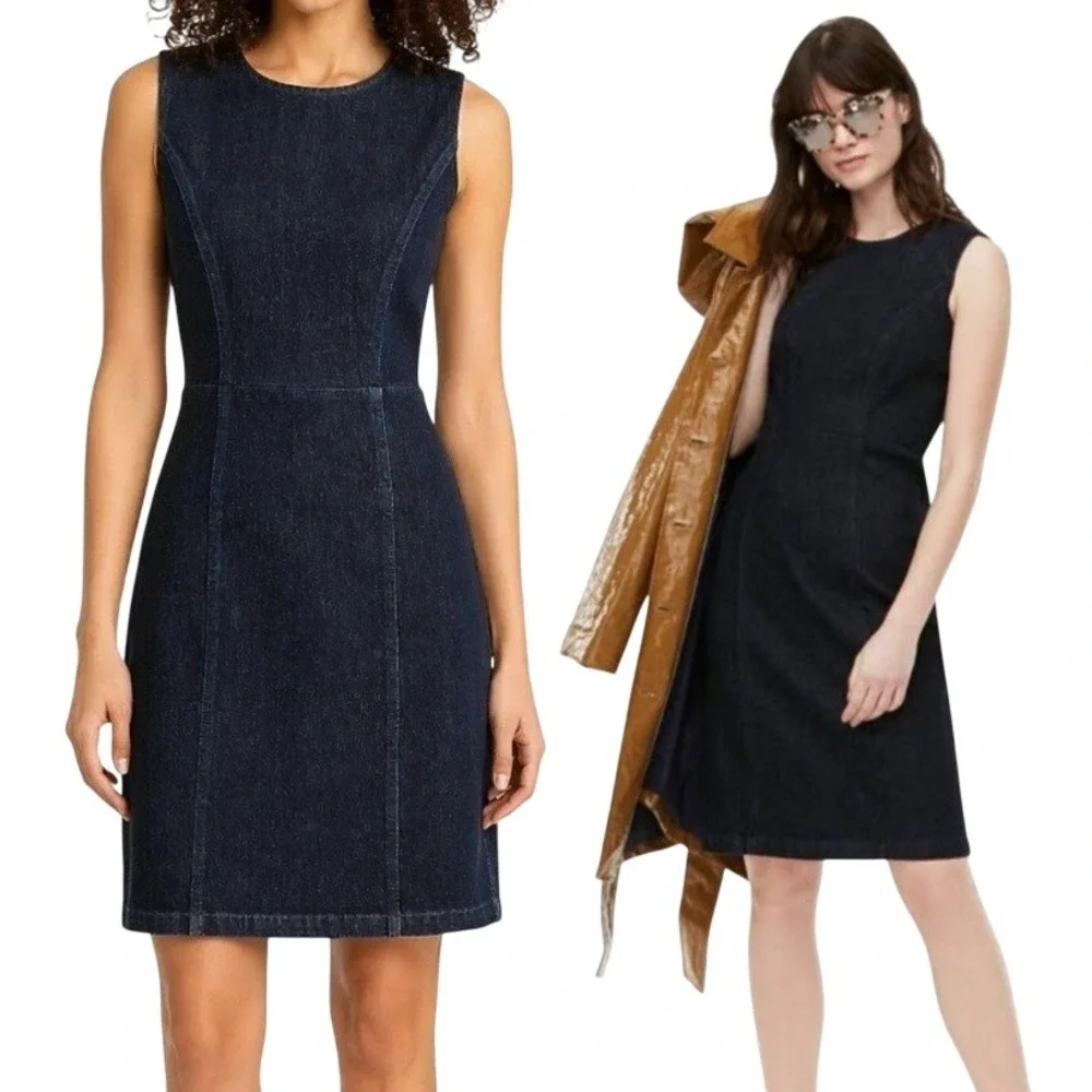 J. Crew Denim Sleeveless Sheath Dress Dark Wash Indigo AK226 Size 10